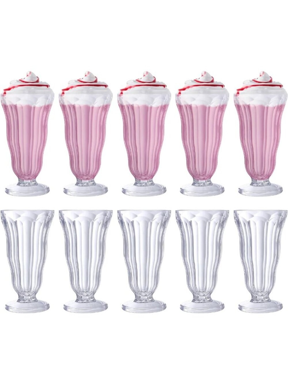Set of 10 Vintage Milkshake & Soda Glasses - 16 oz Old Fashioned Drinkware